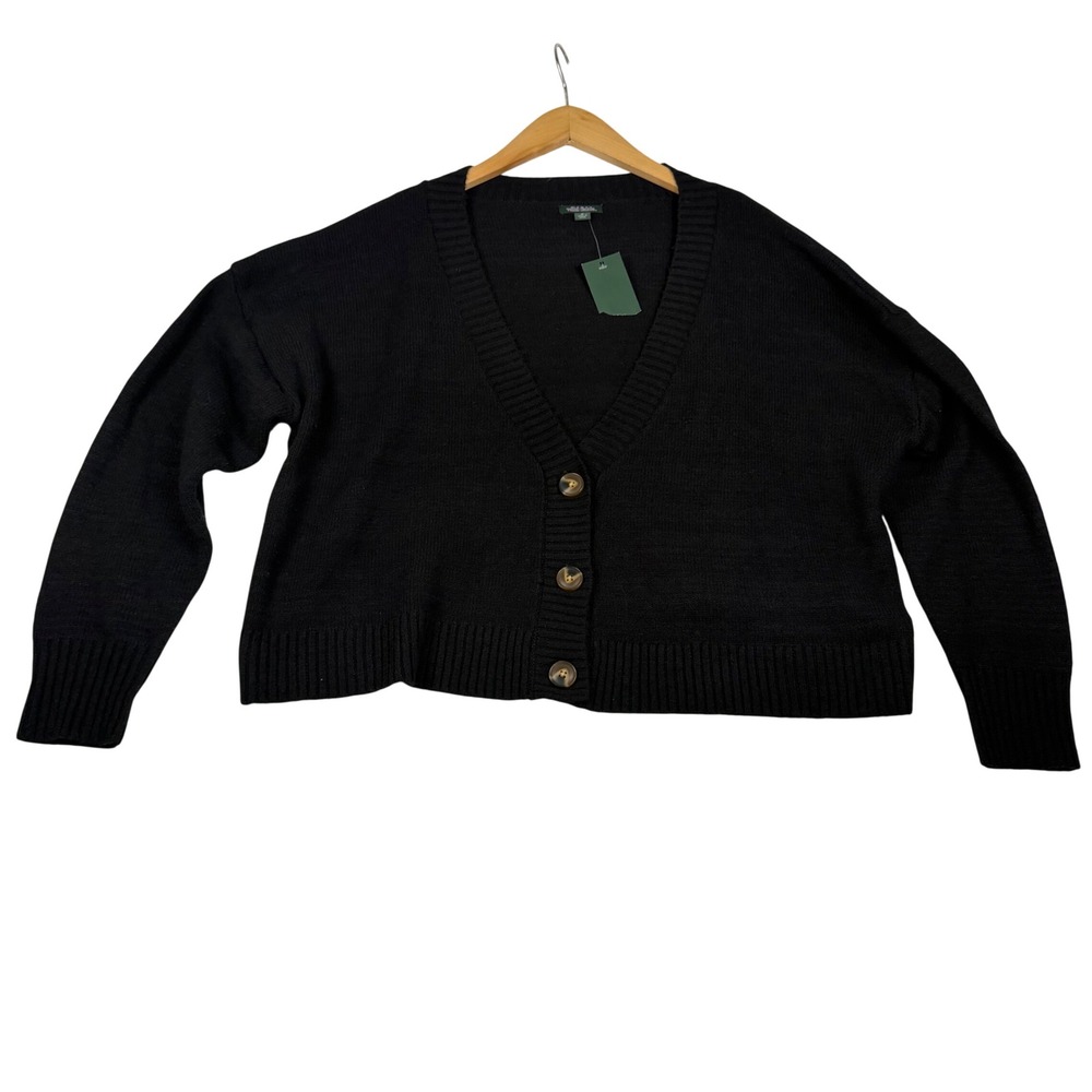 Wild Fable Black Cropped Button Front Cardigan Sweater V-Neck Medium NWT
